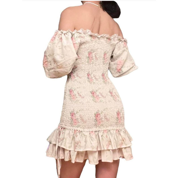 New‎ Loveshackfancy Silk Violet Mini Dress in Dolce Floral Large - Picture 3 of 12